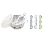 Bumkins Baby Bowl, Silicone Feeding Set with Suction for Baby and Toddler, Includes 4 Spoons and Lid, First Feeding Set, Training Essentials for Baby Led Weaning for Babies 4 Months Up, Marble