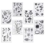 UCEC 8 Sheets Clear Stamps, Vintage Plants and Flowers Silicone Rubber Stamps, Small Clear Stamps for Card Making Decoration and DIY Scrapbooking