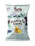 Purely Plantain Chips - Low Fat Plantain Crisps - Gluten Free Snacks - Healthy Alternative Snack Multipack - Vegan, Nutritious & All Natural - Wild Garlic - 75g x 10 Pack