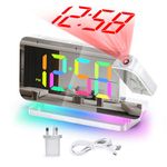 U-picks Alarm Clock with Projection,RGB Alarm Clock,7.4" LED Mirror Clock with 180°Rotating Projector,11 RGB Color Digital Display,10 Color Night Light,5 Level Volume Digital Table Clock For Children