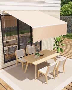 3 * 2.25M Retractable Awnings for Patio, Manual Patio Awning for Outside with Sturdy Aluminum Frame, Fade and Tear Resistant Fabric,Crank Handle, for Patio, Deck, Garden, Beige