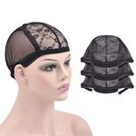 3 Pcs Black Lace Wig Caps for Wig Making Wigs Hair Net for Women with Adjustable Straps to Hold Wigs in Place (Black S)