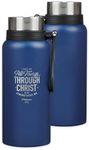 All Things Through Christ Philippians 4:13 Laser Engraved Blue Stainless Steel Double Wall Vacuum Insulated Water Bottle Carry Handle Lid Hydration Bottle for Men/Women, All Day Hot or Cold, 32 oz