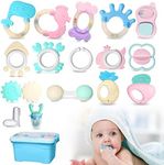 Teething Toys for Baby, ICNOW 16PCS Baby Teether Set Infant Teether Shaker Grab Rattles Toy with Fruit Feeder Pacifier and Toothbrush for Boys Girls