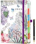 2025 Diary A5 Page a Day from Jan to Dec, Full Year Daily Planner with Colorful Monthly Tabs, Pen Set & Fine Inner Pocket, 5.9" × 8.5"- Grey