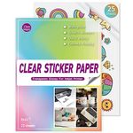 Clear Printable Vinyl for Inkjet Printer [85% Clear] - 25 Sheets A4 Clear Sticker Paper, Transparent and Water Repellent Sticker Paper for Cricut, Self Adhesive Sticker, DIY Stickers, Products Labels