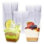 MATANA 48 Clear Hard Plastic Dessert Cups (Square, 225ml) - Sturdy & Reusable - Dessert Pots for Appetisers, Puddings, Mousses, Parfaits, Trifles, Tiramisu, Cheesecakes