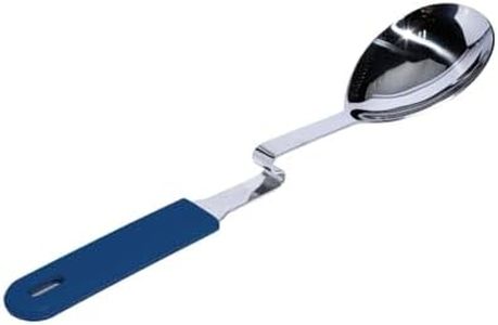 Souper Cubes + Lori Greiner No Mess Stainless Steel Cooking Spoon with Silicone Handle - Stainless Steel Serving Spoon No Mess Design Hooks on Side of Any Pot - Blueberry