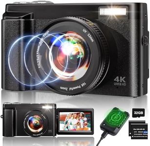 4K Digital Camera for Photography, 48MP Auto-Focus Vlogging Camera for YouTube, 16X Digital Zoom/ 3" 180° Flip Screen/Anti Shake/Flash with SD Card, Compact HD Camera (2 Batteries & Battery Charger)