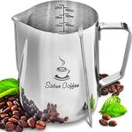 Milk Frothing Pitcher 20oz 600ml - Milk Jug 12 20 30oz - Measurements on Both Sides Inside Plus eBook - Stainless Steel Milk Frother Pitcher Espresso Cappuccino Coffee Latte Art Cup Steaming Pitcher