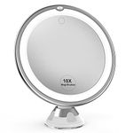 Upgraded 10x Magnifying Lighted Makeup Mirror with Touch Control LED Lights, 360 Degree Rotating Arm, and Powerful Locking Suction Cup, Portable Magnifying Mirror for Home, Bathroom Vanity, and Travel