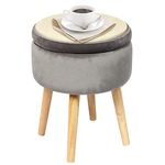 Bonlife Grey Velvet Dressing Table Stool Seat,Round Stool with Storage,Folding Ottoman Footstool for Living Room 4 Legs,Makeup Stool,36x36x45cm