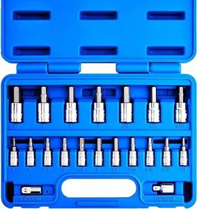 NEIKO 01150A SAE and Metric Hex Bit Socket Set | 20 Pieces | SAE 1/8” – 3/8” | Metric 3mm – 10mm | Two Socket Adapters 1/4" and 3/8” Drive | Industrial S2 Steel Bits | Heavy Duty Cr-V Sockets