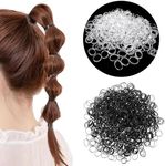 Elastic Hair Ties Rubber Bands 2000 Pcs - Soft Ponytail Holders, Mini Plastic Polybands for Women and Girls, Assorted Colors (Clear & Black)