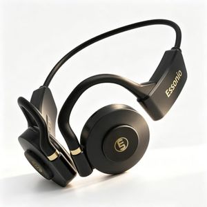 Essonio Open Ear Headphones - Ultra Deep Bass Wireless Bluetooth Air Conduction Headphones 3-Level Deep Bass Ultra-Wideband ANC 20H Play Multi-Point Connect Clear Call for Sports Work Black