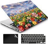 AMCJJ Compatible with MacBook Air 13 Inch Case 2022 2021 2020 Release A2337 M1/A2179 with Retina & Touch ID, Plastic Hard Shell Case + Keyboard Cover + Screen Protector - Flowers