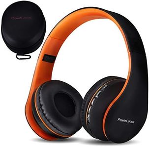 PowerLocus Wireless Bluetooth Over-Ear Stereo Foldable Headphones, Wired Headsets Noise Cancelling with Built-in Microphone for iPhone, Samsung, LG, iPad (Orange)