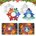 2pcs Tealight Candle Holder Silicone Mould Candlestick Epoxy Resin Molds Snowflake Candle Holder Mould Christmas Tree Mould Christmas Candle Stick Holder Mould for Xmas Candle Home Decor DIY Mould