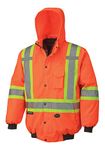 Pioneer High Visibility 7-in-1 Winter Bomber Jacket for Men - 100% Waterproof Safety Rainwear for Work - ANSI Class 3 Orange