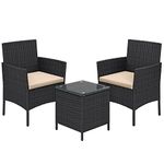 SONGMICS Patio Furniture Set, Outdoor PE Rattan Conversation Sets, Black and Taupe UGGF003B01
