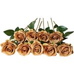 DuHouse 10Pcs Artificial Roses Fake Silk Flowers Realistic Bridal Bouquets with Single Long Plastic Stems for Arrangement Wedding Table Centerpiece Party Home Decor(Coffee)