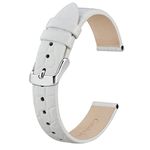 BISONSTRAP Leather Watch Straps, Soft Replacement Bands with Polished Buckle,16mm, White with Silver Buckle