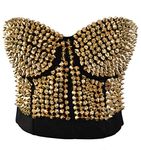 Alivila.Y Fashion Womens Metallic Spike Punk Goth Bra Clubwear Corset Top, Gold, X-Small