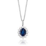 MIORE Silver Necklaces for Women- 925 Sterling Silver Chain 45 cm with Silver Pendant Encrusted with Diamonds, Zirconia and a Sapphire Centre Stone 1.20ct - Delivered in Jewellery Box