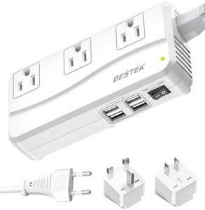 BESTEK Universal Travel Adapter 220V to 110V Voltage Converter with 0-2.4A 4 Port USB Charging and UK/AU/US/EU Worldwide Plug Adapter (White)