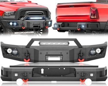 YZONA for Ram 1500 Rebel Front and Rear Bumpers Compatible with 2015 2016 2017 2018 Dodge Ram 1500 Rebel with Winch Plate, Sensor Holes, LED Lights, License Plate Frame, License Plate Lights & D-rings