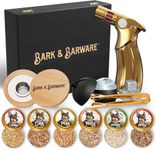 Bark & Barware Premium Cocktail Smoker Kit with Torch - Black Wood Box, Gold Tools, 6 Flavors Chips - Old Fashioned Bourbon Smoker Kit - (no Butane) Whisky Gifts for Men - Whiskey Smoker Kit