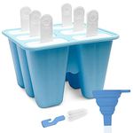 6 Cell Ice Cream Mold with 6 Sticks Silicone Pop Molds Free cakesicle Popsicle Reusable Tray Easy Release Maker Funnel and Cleaning Brush Pieces Mould Lolly Drip Guards Makers in Kids Gift Blue