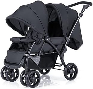 Maxmass Double Seat Baby Stroller, Folding Infant Pushchair with Adjustable Handlebar & Backrest, Storage Basket and Detachable Canopy, Travel Toddler Buggy for Shopping, Hanging Out (Black)
