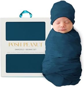 Posh Peanut Unisex Baby Swaddle Blanket - Large Premium Knit Viscose from Bamboo - Infant Swaddle Wrap, Receiving Blanket and Beanie Set, Baby Shower Newborn Gift, Registry - Sailor Blue