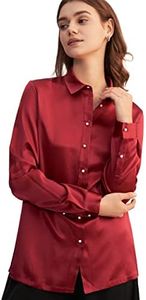 LilySilk Silk Shirts for Women Basic Formal Office Vintage Long Sleeve Pearl Button Down Silk Blouse Tops for Ladies Claret XL