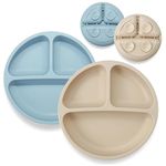 PandaEar 2 Pack Toddler Plates Silicone Suction Plates for Baby Kids| Divided Unbreakable Baby Feeding Plate, Non-Slip, Non-Toxic, BPA Free, Dishwasher and Microwave Safe