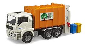 Bruder MAN TGA Rear Loader Trash Truck – 1:16 Scale Garbage Vehicle with Functional Bin Lift, Rear Compactor & Tilting Cab | Includes 2 Bins | Ages 3+