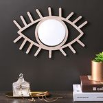 Wesiti Wood Boho Eye Mirror Eye Shape Wall Decoration Funky Rattan Mirror Artistic Decorative Moon Eye Mirror Handmade Evil Eye Wall Art for Living Room Bedroom