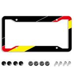 German License Plate Frame - 1 Pcs Germany Flag Aluminum Metal License Plate Frame Personalized German Car Tag Frames Holders Covers Design Fits for Men Women Generic 4 Holes Equipped with Screws
