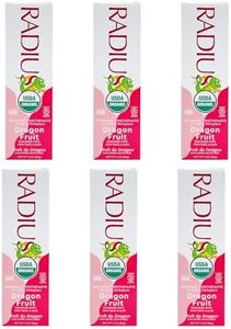 RADIUS USDA Organic Kids Toothpaste 3oz Non Toxic Chemical-Free Gluten-Free Designed to Improve Gum Health for Children's 6 Months and Up - Dragon Fruit - Pack of 6