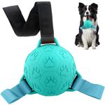 FITNOVO Dog Toys Soccer Ball with Long Straps, Interactive Dog Toy Ball for Tug of War, 4" Durable Puppy Dog Birthday Toys for Large Medium ＆ Small Breeds - Turquoise