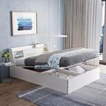 Wakefit Bed | Queen (78 X 60) Engineered Wood Bed Hydraulic, 1 Year Warranty | - Castor - Frosty White