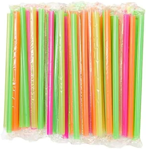 100-Pieces of Plastic Disposable Jumbo Straws Individually Wrapped 10 Inches Long Straws for Boba, Fruit Smoothies, Milkshakes, Bubble Tea (4 Colors, 0.5 Inch Diameter)