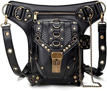 Steampunk Waist Bag Fanny Pack Thigh Holster Purse PouchRetro Fashion Gothic Casual Leather Shoulder Crossbody Messenger Bags Punk Rock Travel Hiking Sport Chain Wallet Bag for Women Men (Black)