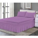 Valance Sheet Double Polycotton Non-Iron Purple Plain Dyed Luxury Bedding Double Bed Valance Sheets -135 X 190 + 25 cm + Frill 40 cm