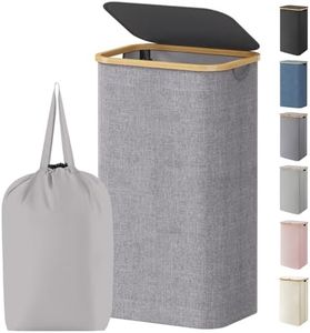 Lifewit 100L Laundry Basket with Lid, Clothes Hampers for Laundry with Bamboo Handles and 1 Removable Bag, Large Foldable Laundry Hamper for Bedroom, Bathroom, Dorm, Laundry Room, Light Gray