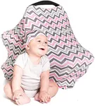 Car Seat Covers for Babies - Stretchy, Lightweight, and Extra Soft Nursing Cover - Multiuse - Covers Carseat, High Chairs, Shopping Carts - Bonus Infant Baby Beanie and Bag (Pink Chevron)