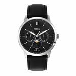 Fossil Men's Neutra Quartz Stainless Steel and Leather Multifunction Moonphase Watch, Color: Silver, Black (Model: FS5904)