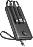 VEEKTOMX Power Bank 10000mAh, Portable Charger with Built-in Cables, USB C External Battery Pack with 5 Outputs and LED Display for iPhone/iPad/Samsung Galaxy and More (Black)