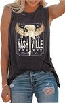 Sxkayxr Nashville Music City Tank Tops for Women Vintage Retro Roll Music Shirts Graphic Tanks Retro Band Sleeveless Shirt Grey